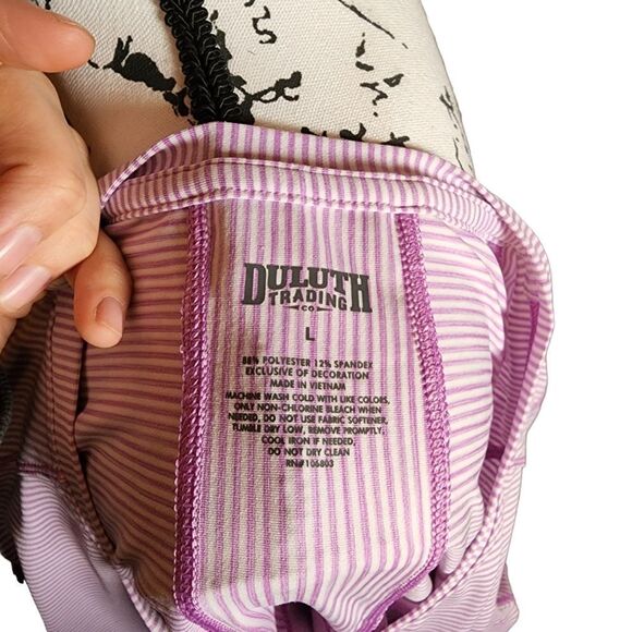 Duluth Trading Co Crew Neck Long Sleeve Striped Purple White Women's Shirt - Picture 6 of 6